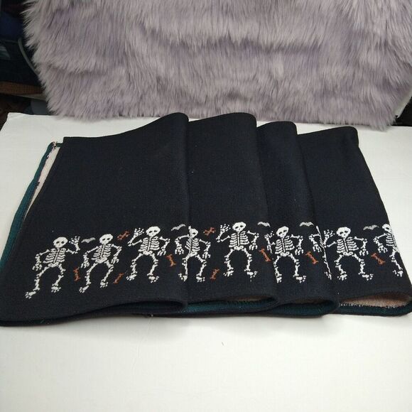 Mainstream Inc. Set of 4 Woven Halloween Dancing Skeletons Black White Placemats - Picture 4 of 6